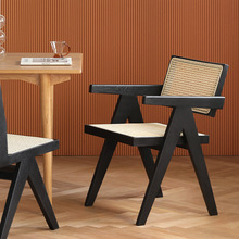 实木藤编椅子中古单人沙发躺椅客厅休闲椅设计师昌迪加尔餐椅家用
