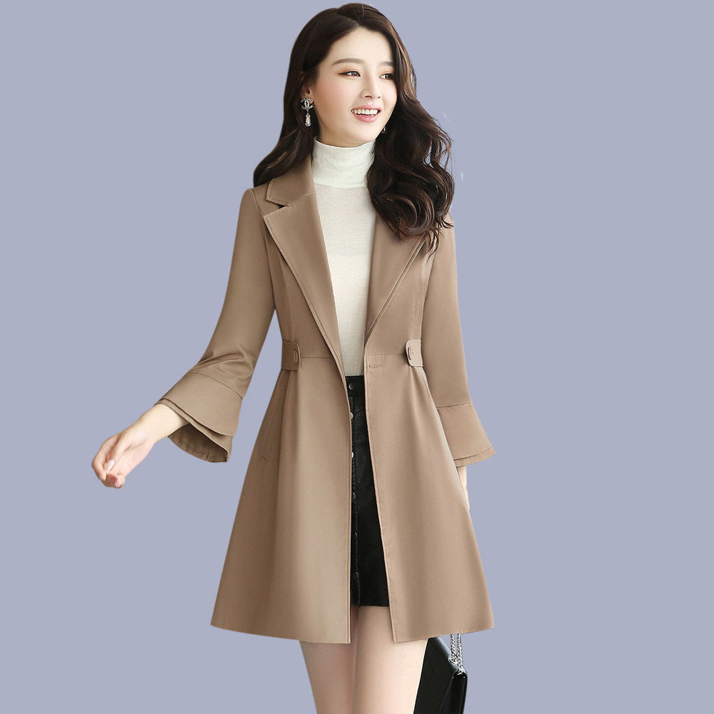 中长款女士风衣2024秋季新款气质女装韩版时尚修身翻领长袖外套潮