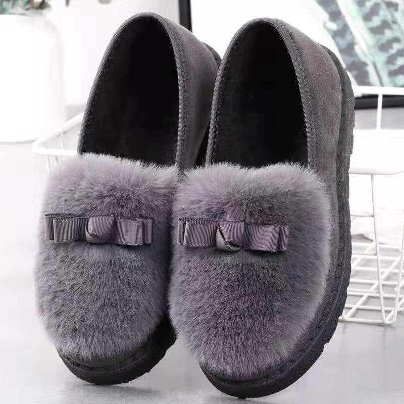 Popular Fluffy Shoes Women's Winter Wear 2021 Winter New Cotton-Padded Shoes with Velvet Pregnant Women Slip-on Gommino All-Matching