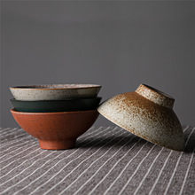 粗陶碗复古日式陶瓷碗家商用拉面碗复古日式汤碗陶瓷餐具斗笠碗