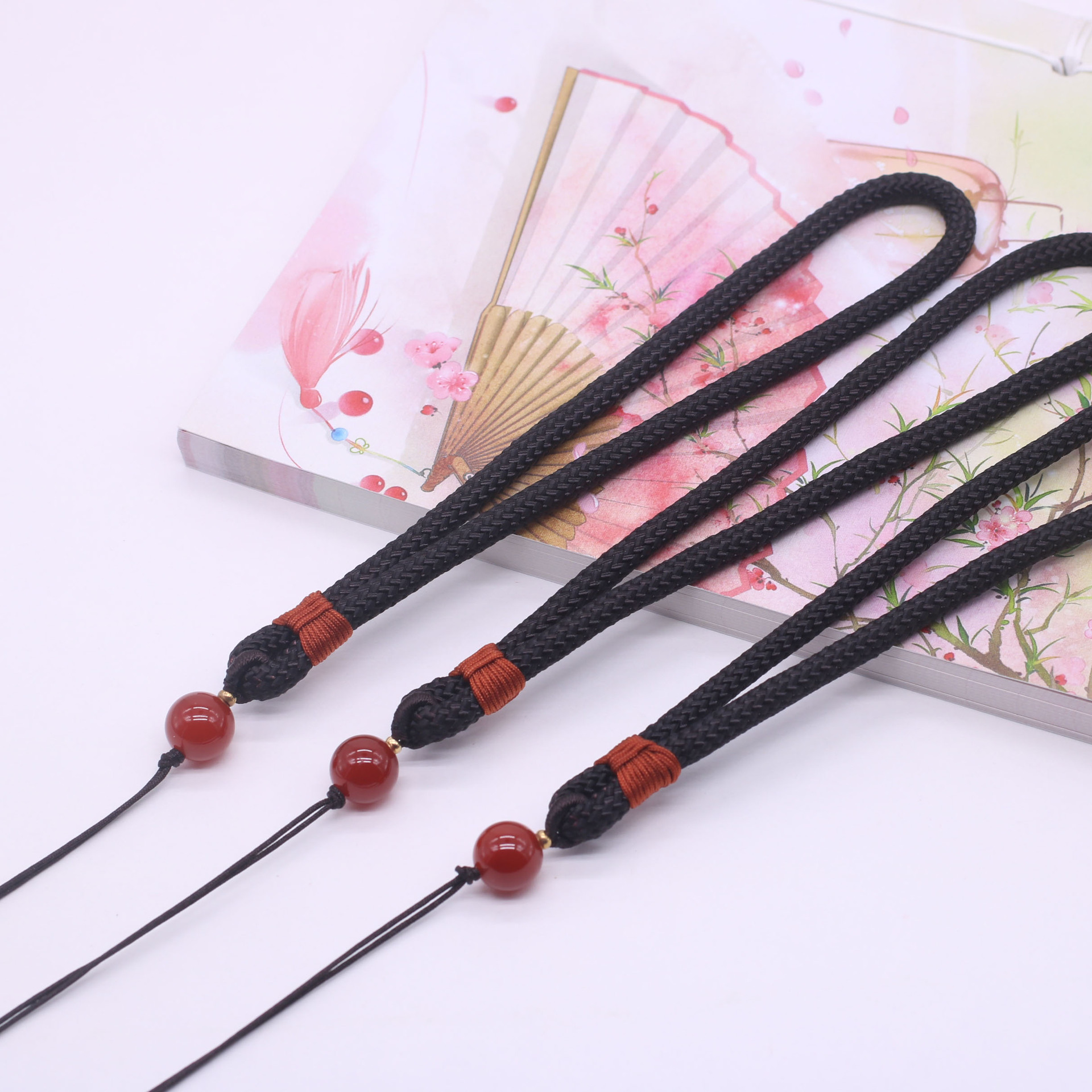 手把件绳子粗款红玛瑙圆珠把玩件绳千眼菩提子吊坠挂绳车挂批发