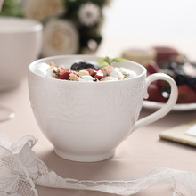 创意浮雕杯子陶瓷马克杯LOGO麦片酸奶早餐杯 圆形白色礼品杯