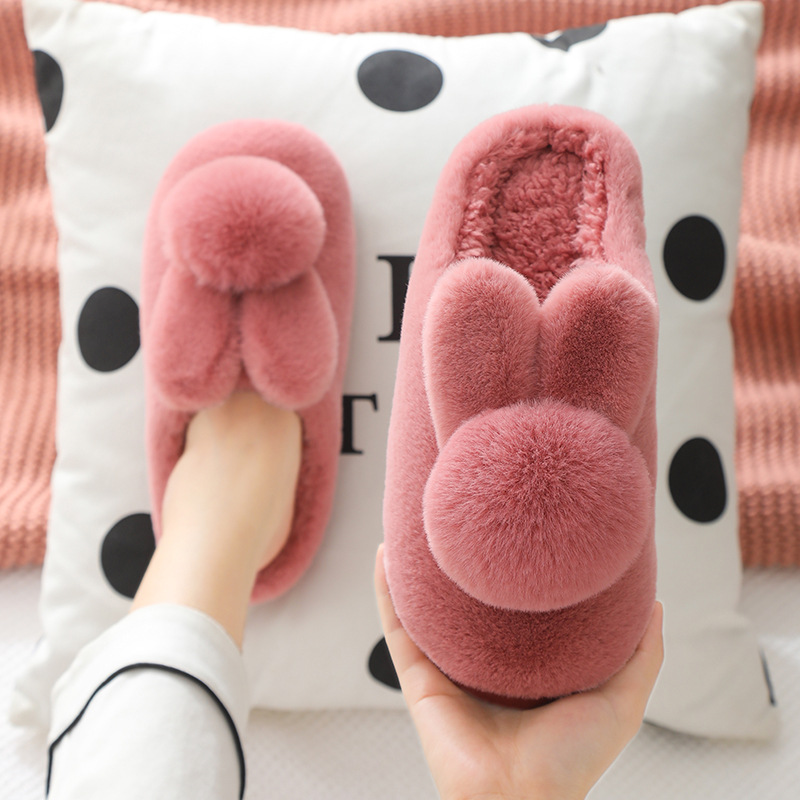 cotton slippers women‘s winter thick bottom non-slip three-dimensional plush warm home indoor couple cute outdoor bag heel confinement shoes