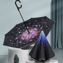 反向伞自动汽车伞直杆雨伞C型双层免持式长柄晴雨伞批发双层雨伞