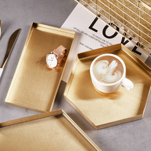 金色轻奢几何形收纳盘北欧不锈钢置物盘子桌面化妆品托盘餐盘茶盘