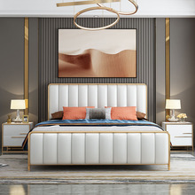 真皮床 轻奢后现代港式简约床主卧1.8米双人美式床家具床1.5m皮床