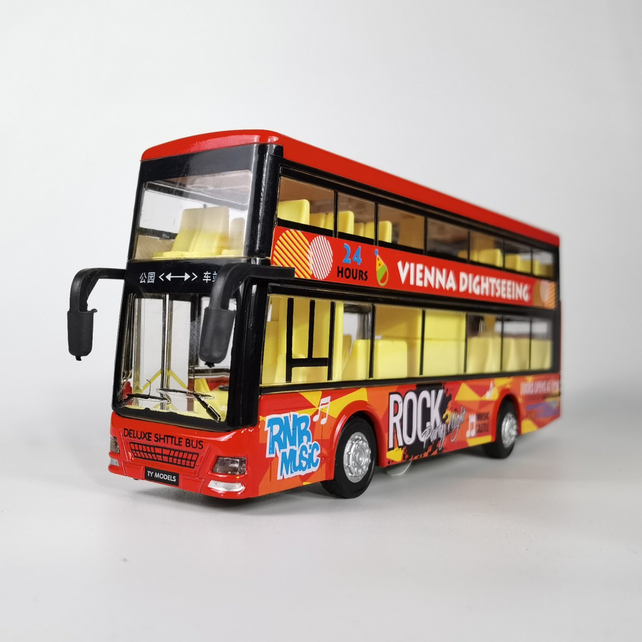 [盒装]仿真双层公交车巴士儿童合金旅游bus声光回力玩具车模型