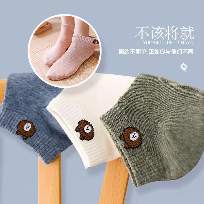 Socks Women's Spring and Autumn Four Seasons Ins Bear Socks Women's Low Top Shallow Mouth Ankle Socks Low Cut Socks Stall Supply Wholesale Socks