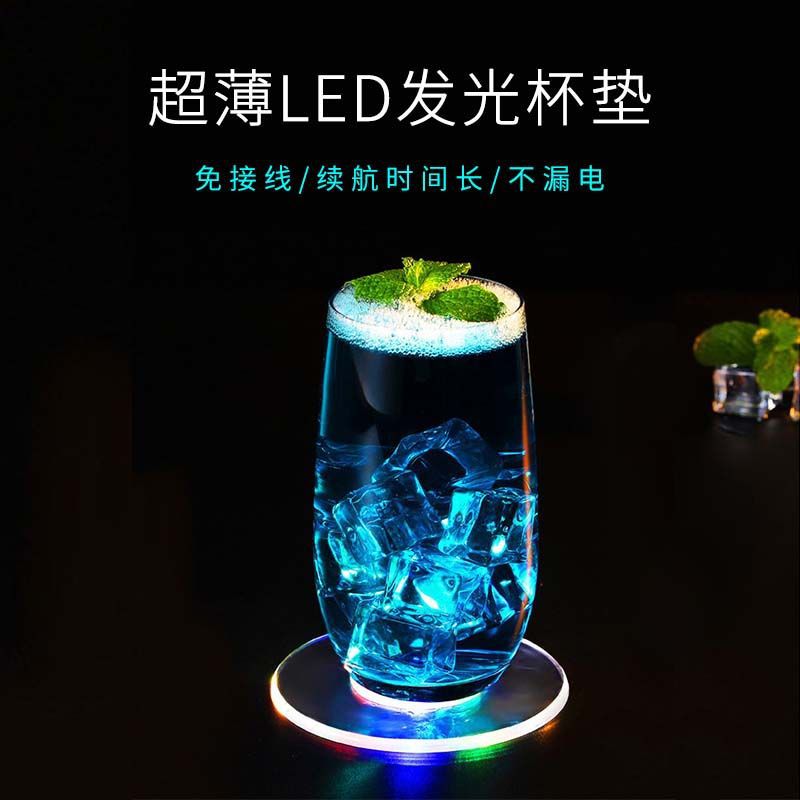 Wholesale Led Flash Coaster Non-Slip Transparent Colorful Cup Sticker Bar Ktv Cocktail Base Light Led Coaster