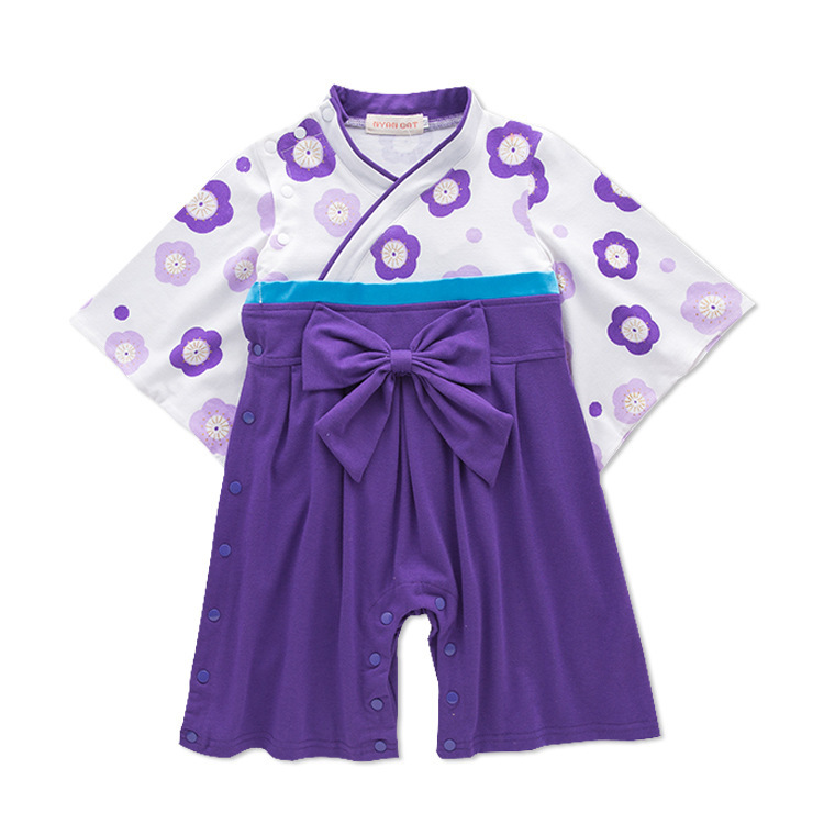 Cross-Border Children's Clothing Girls' Long-Sleeved Baby Kimono Jumpsuit Bow Romper Japanese Romper Baby Clothes