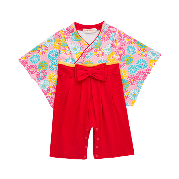 Cross-Border Children's Clothing Girls' Long-Sleeved Baby Kimono Jumpsuit Bow Romper Japanese Romper Baby Clothes