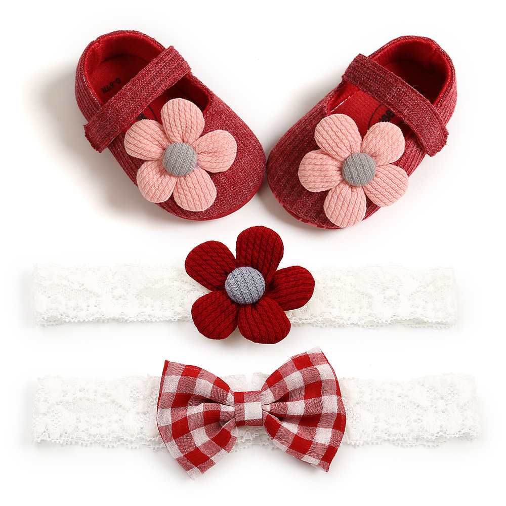 0-1 Years Old Small Flower Baby's Shoes Princess Shoes Baby Shoes Toddler Shoes Headdress Flower 3-Piece Set 1938c