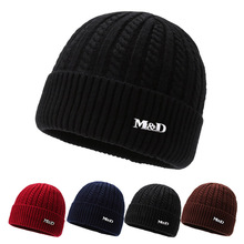 新款秋冬韩版冷帽双层保暖加绒纯色毛线帽户外字母套头男士针织帽
