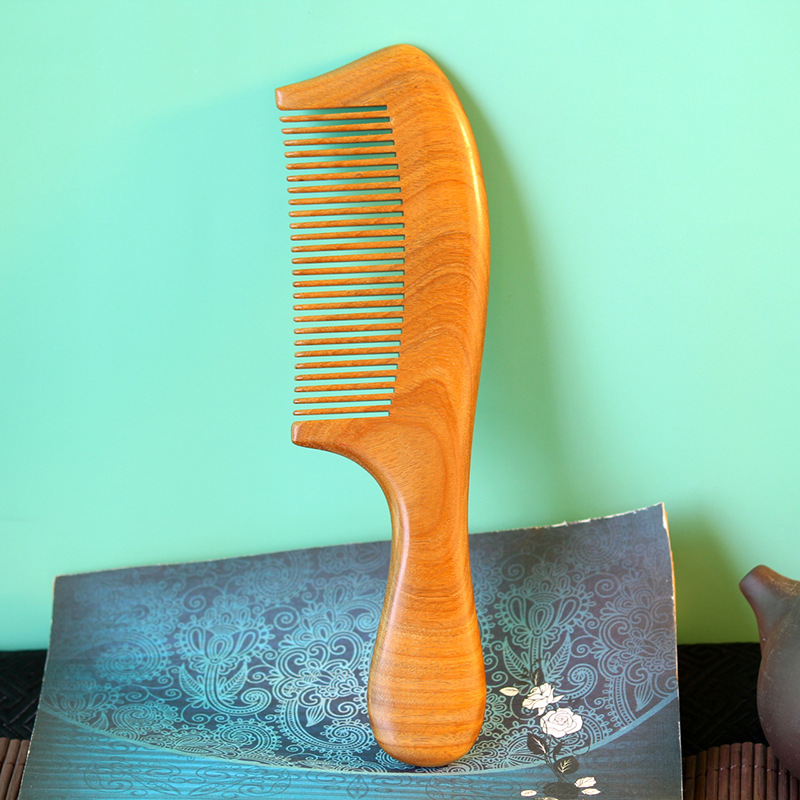 Source Manufacturer Guajacwood Whole Wood Green Sandalwood Comb Fine Tooth Long-Handled Comb Household Hairdressing Comb Massage Comb Wholesale