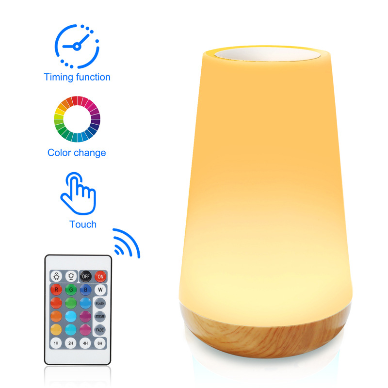 new remote control touch wood grain table lamp bedroom bedside lamp small night lamp pat seven-color ambience light amazon hot