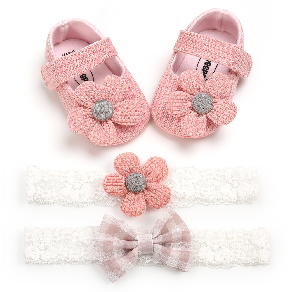 0-1 Years Old Small Flower Baby's Shoes Princess Shoes Baby Shoes Toddler Shoes Headdress Flower 3-Piece Set 1938c