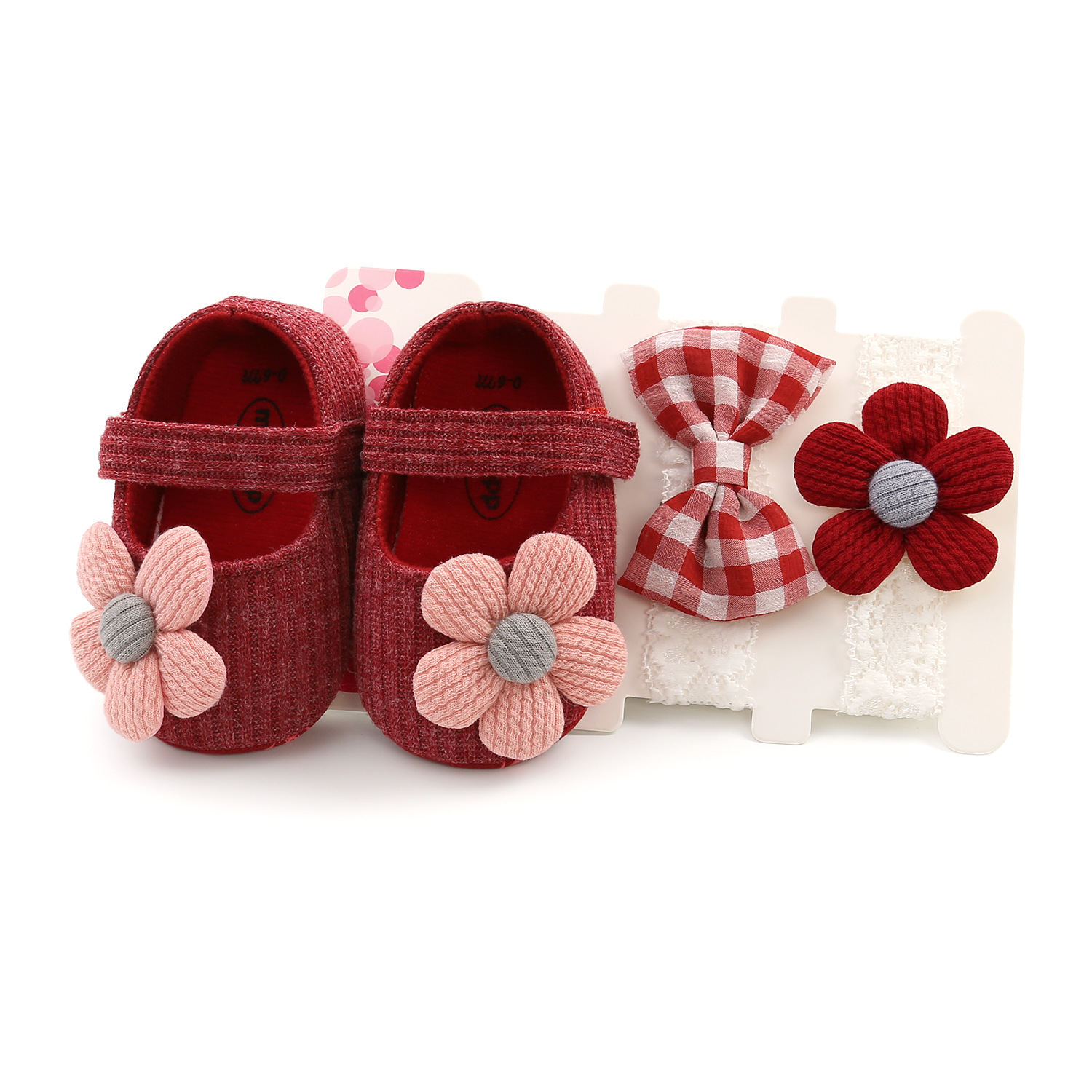 0-1 Years Old Small Flower Baby's Shoes Princess Shoes Baby Shoes Toddler Shoes Headdress Flower 3-Piece Set 1938c