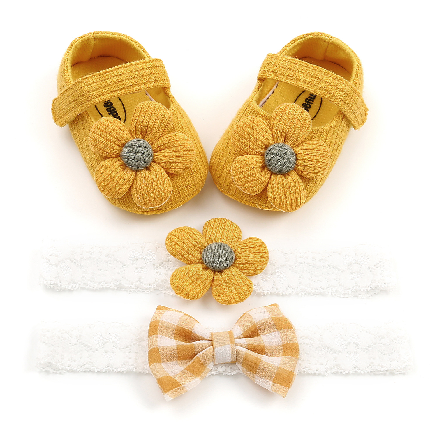 0-1 Years Old Small Flower Baby's Shoes Princess Shoes Baby Shoes Toddler Shoes Headdress Flower 3-Piece Set 1938c