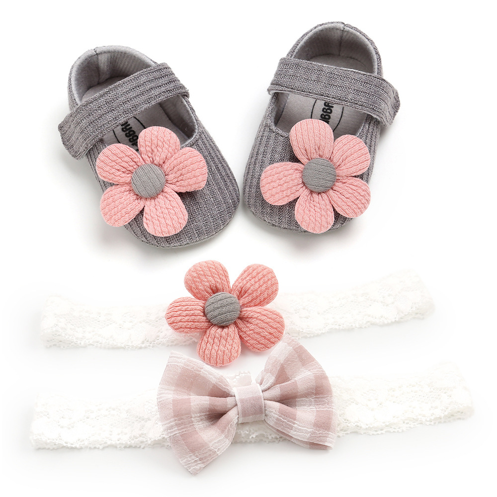 0-1 Years Old Small Flower Baby's Shoes Princess Shoes Baby Shoes Toddler Shoes Headdress Flower 3-Piece Set 1938c