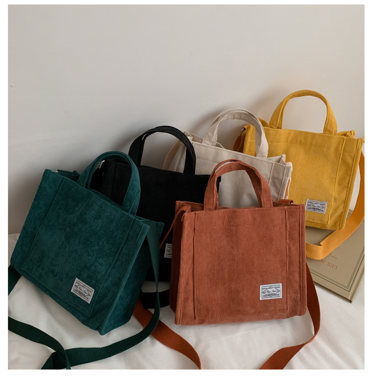 Women's Bag Corduroy 2024 New Small Square Bag Korean Ins Bag Foreign Trade Trendy Hand-Carrying Bag Shoulder Bag Cross-Border