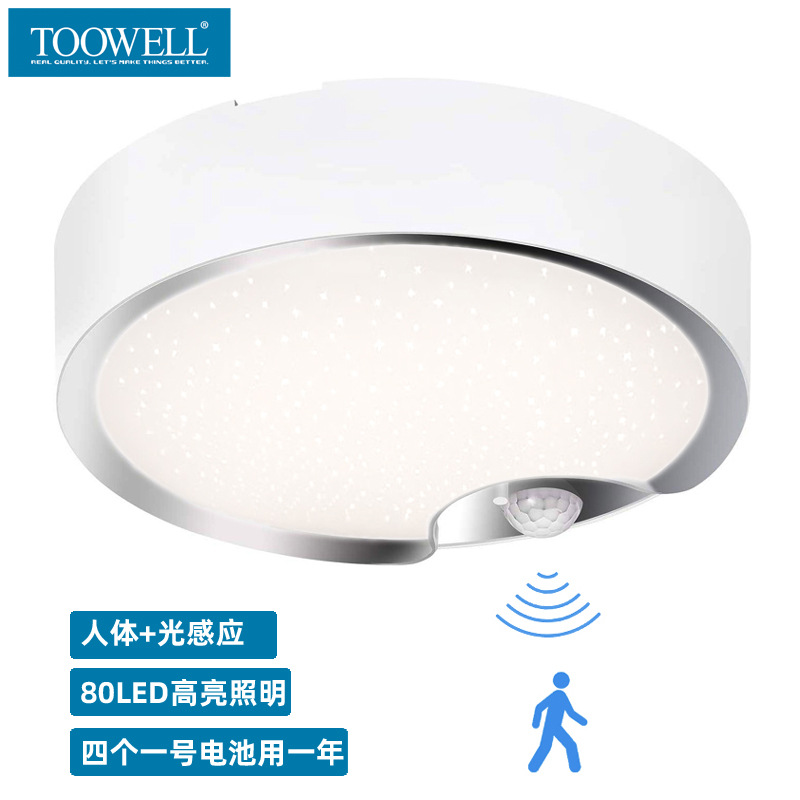 Cross-Border Hot Induction Battery Ceiling Light Human Body Light Control Induction Night Light Toowell Ceiling Light