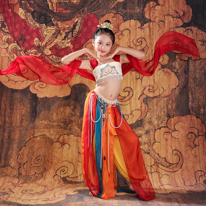 新款女童汉服敦煌飞天 西域舞蹈表演服 反弹琵琶异域风情演出服装