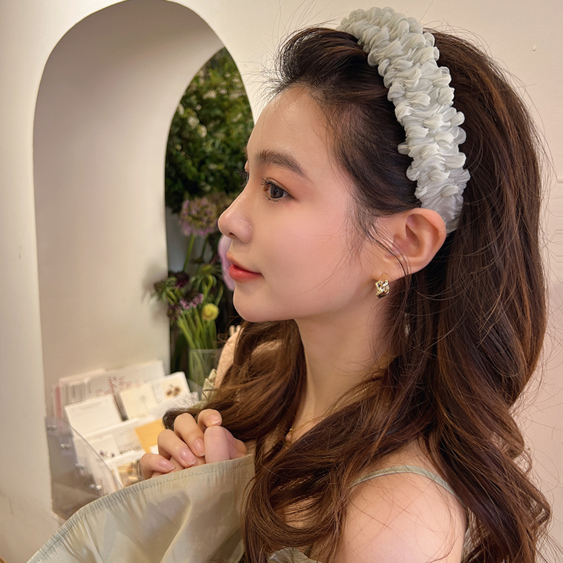 Seersucker Summer New High Skull Top Hair Fixer Face Wash Hair Bands Female High Sense Wide Brim Outdoor All-Matching Headband Hair Accessories