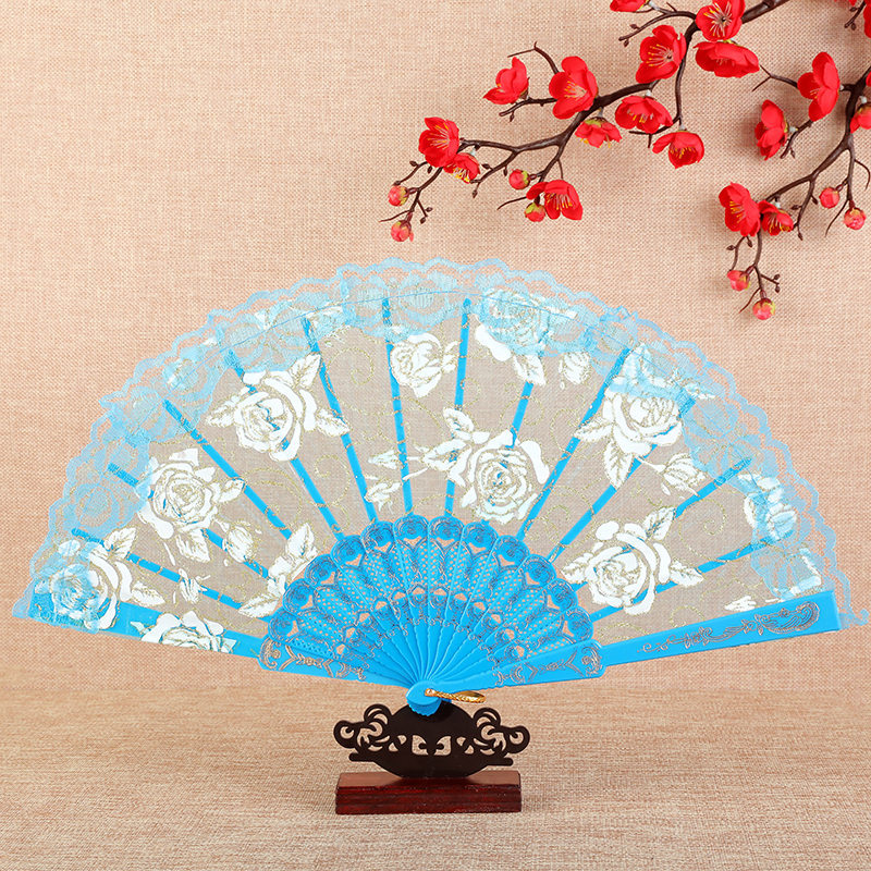 Rose Lace Fan Folding Folding Fan Dancing Dance Ancient Style Han Chinese Clothing Plastic Fan