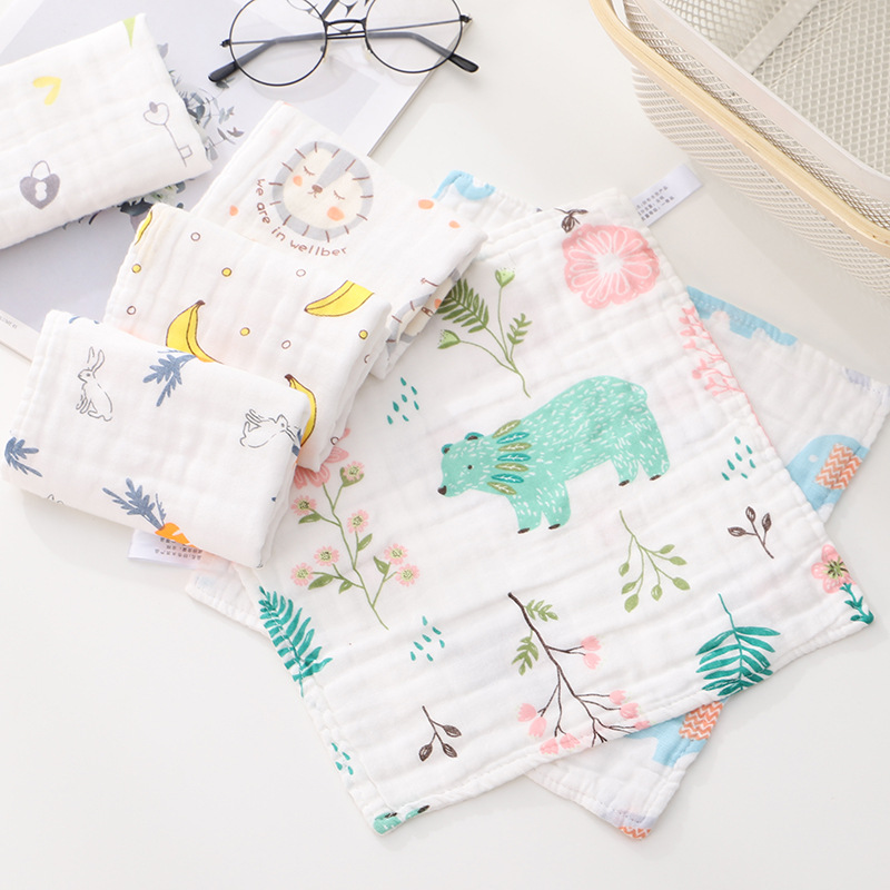 厂家批发纱布方巾高密6层棉纱小方巾25*25宝宝口水巾幼儿园擦手巾