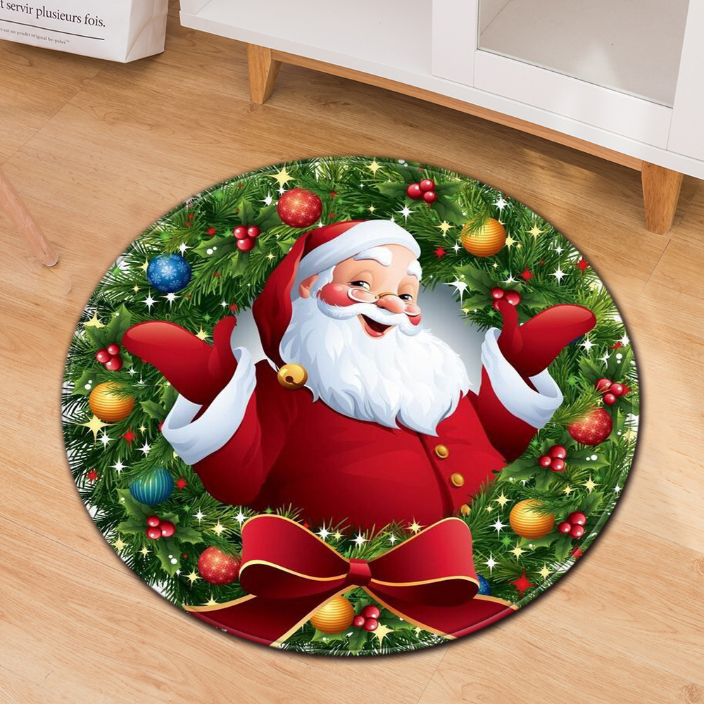 Cross-Border Christmas Festive Door Mat Household Non-Slip round Floor Mat Living Room Coffee Table Blanket Bedroom Bedside Blanket Decorative Floor Mat