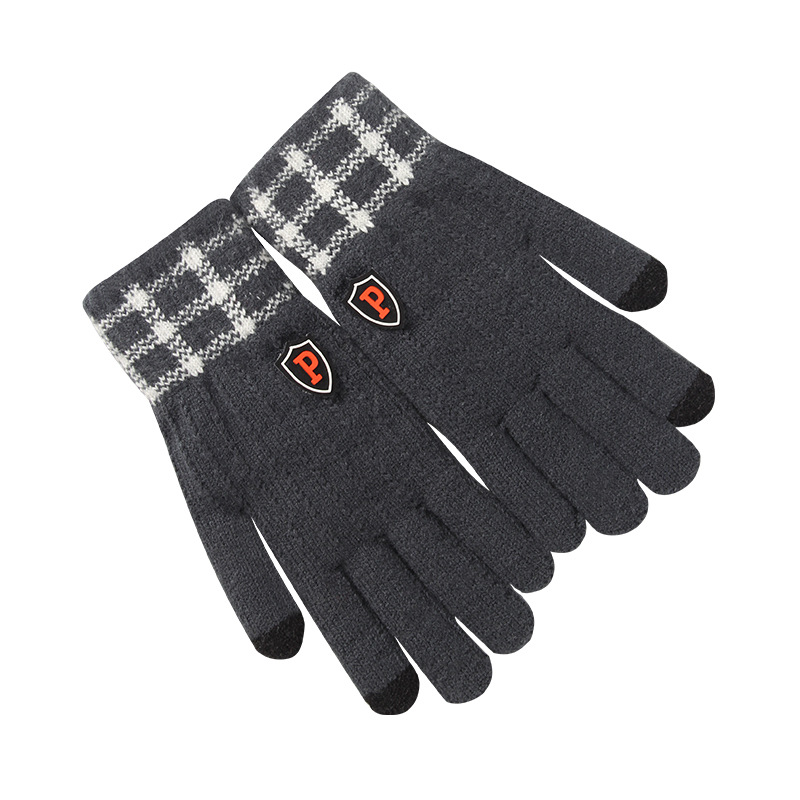 Gloves for Male Students Autumn and Winter Thickened Fleece-Lined Touch Screen Five-Finger Wool Knitted Cold-Proof Warm Cycling Wholesale