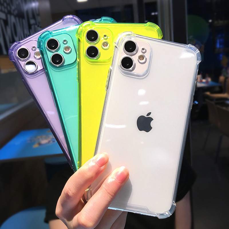 新款15荧光色适用iPhone14pro max手机壳四角防摔7plus透明XR软壳