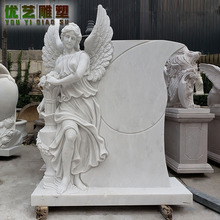 大理石欧式天使人物墓碑雕塑 厂家销售现货供应 西方女性石碑摆件