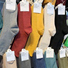 袜子女秋冬新品韩国短袜ETNA纯色条纹堆堆袜日系简约女士长筒棉袜