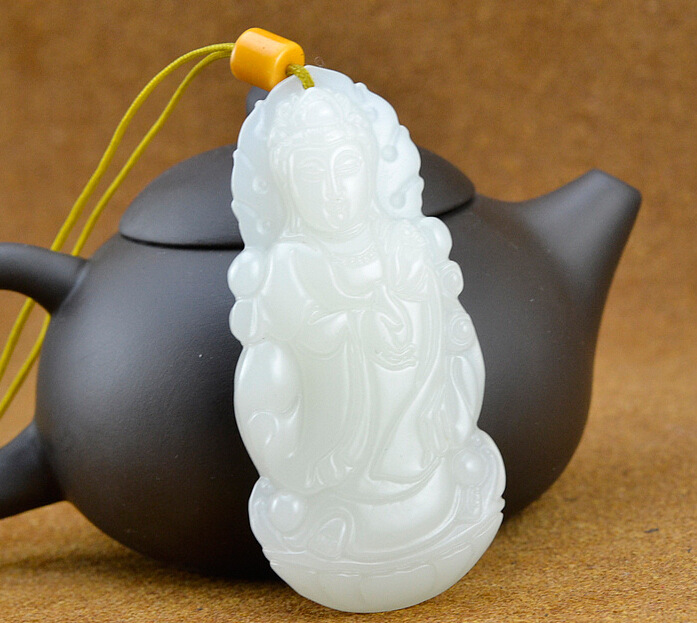 新疆和田玉a货籽料吊坠 昆仑羊脂白玉观音玉挂件 男女款观音项坠