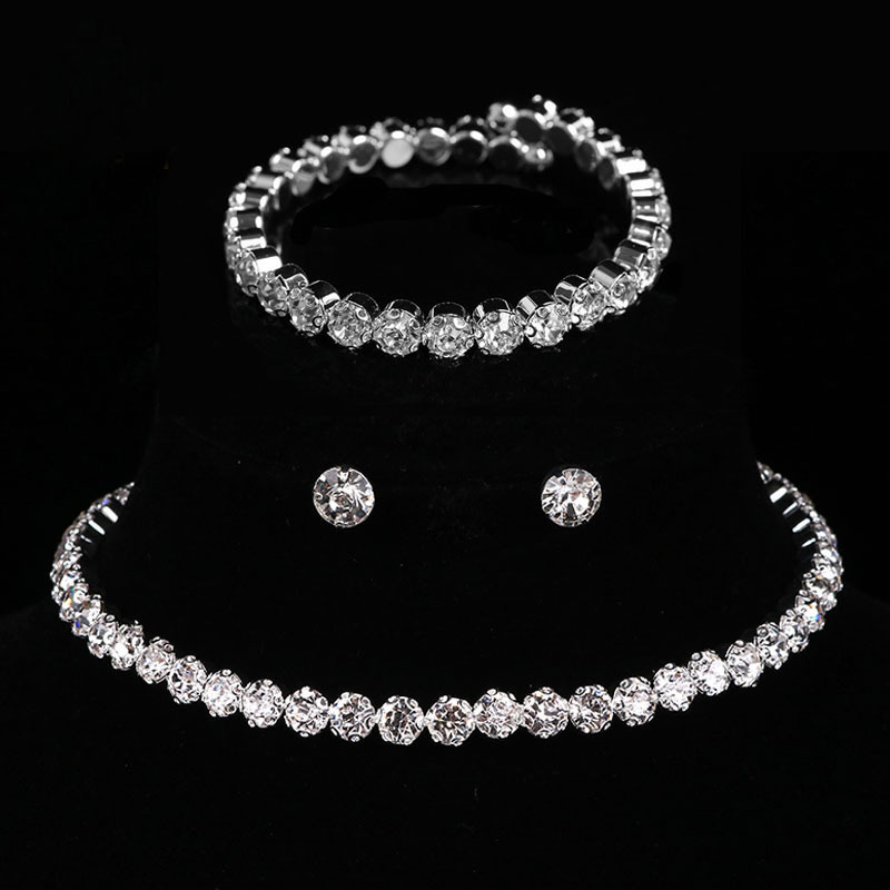 Popular Online Set Wholesale Fashion Bright Diamond Zircon Water Drop Necklace Earrings Bridal Wedding Accessories for Women