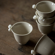 中式草木灰釉手捏花茶杯复古陶瓷品茗杯茶碗主人杯功夫茶具小品杯