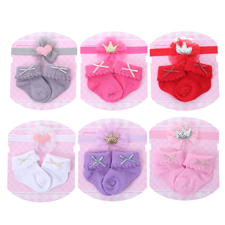 new bow cute mesh newborn socks candy princess solid color baby socks hair band set