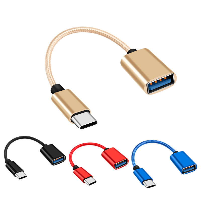 OTG读卡器转接头USB安卓TYPE-C尼龙编织数据线 U盘连接线厂家批发
