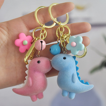 可爱植绒小恐龙钥匙扣带铃铛钥匙链圈卡通公仔包包挂件汽车挂饰