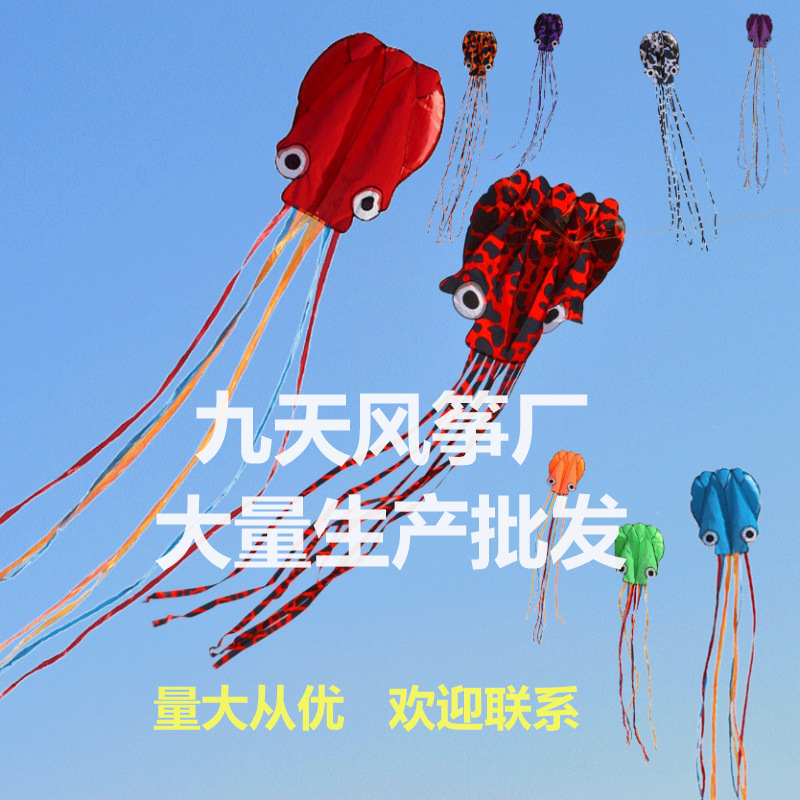 潍坊九天风筝厂家直供批发4米5米花斑无骨软体3d立体八爪章鱼风筝