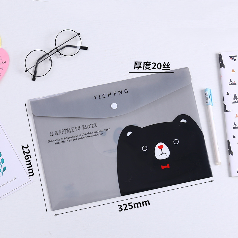 PVC Stationery Office A5 Plastic Material File Bag Pp Cartoon Translucent A4 Snap-Fastener File Bag