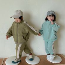 儿童韩版休闲卫衣加绒套装 男女童加厚两件套女童双层运动套装潮