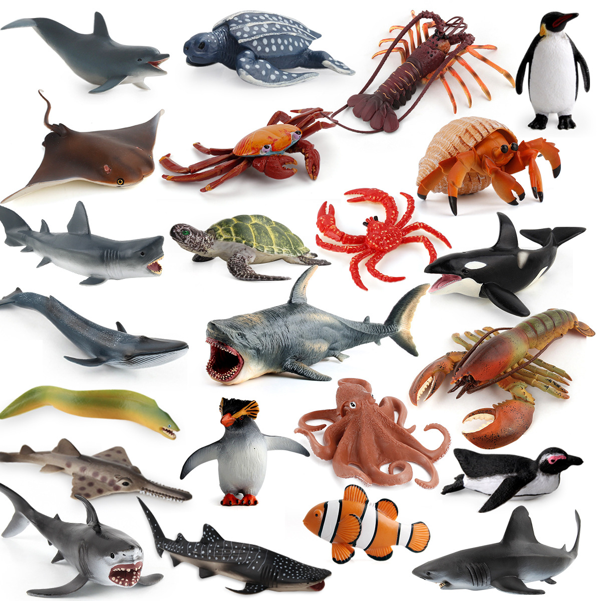 厂家直销 仿真实心大白鲨蓝鲸虎鲨海洋动物生物模型鲸鱼玩具摆件