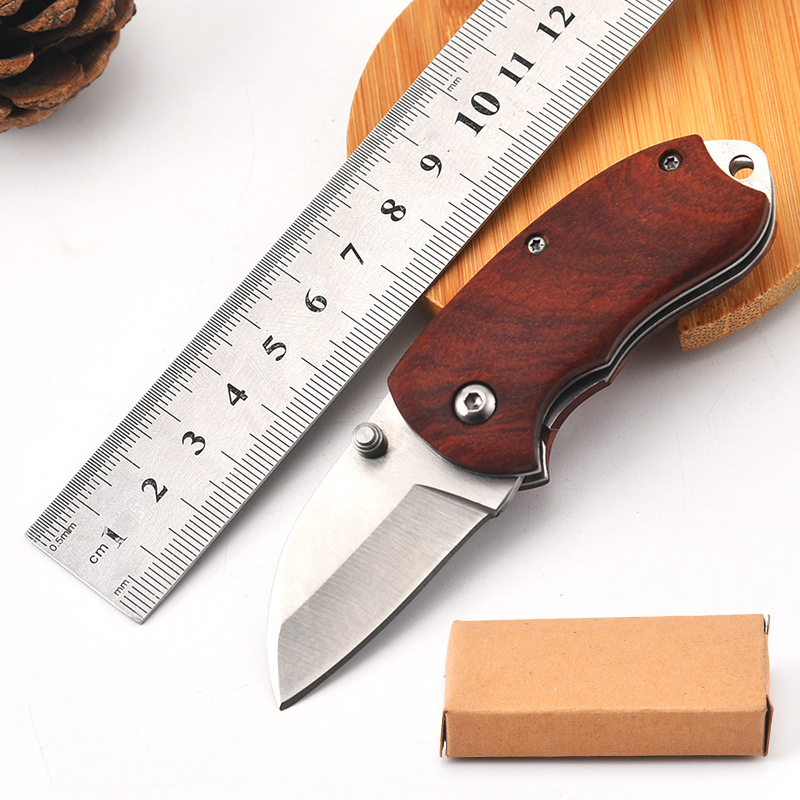 厂家现货 迷你便捷折刀不锈钢小折刀户外携带木柄折叠刀礼品刀具