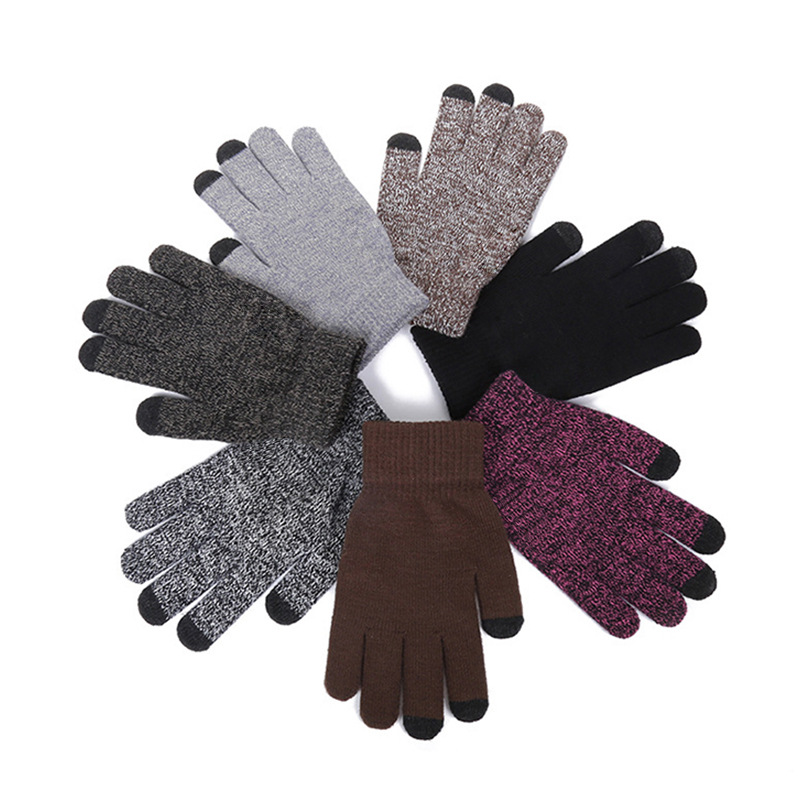 Cross-Border European and American Size Knitted Thermal Gloves Winter plus-Sized Thick Non-Slip Wool Outdoor Riding Touch Screen Gloves