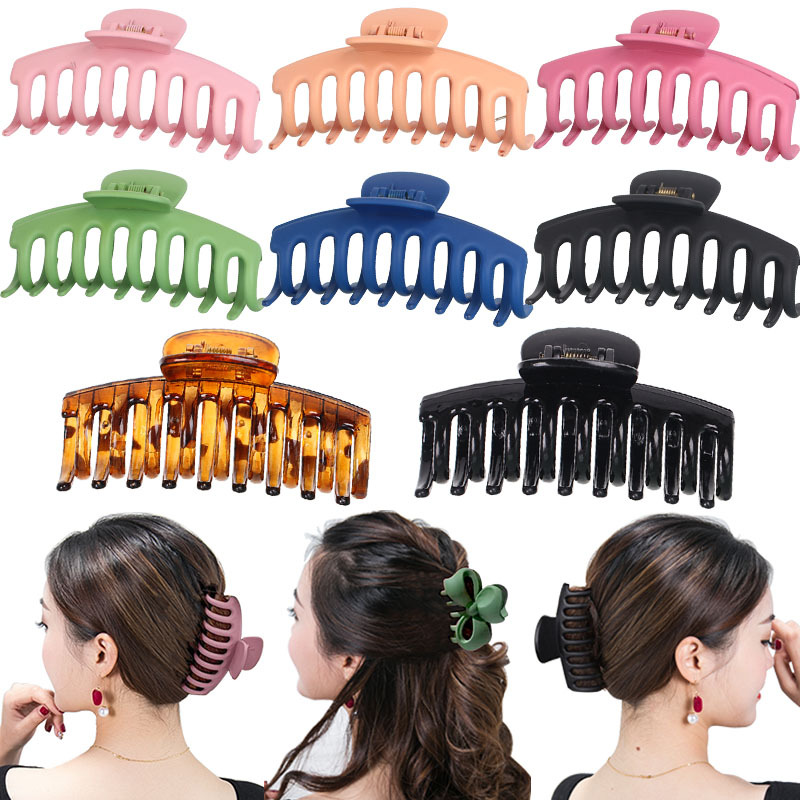 amazon hot sale large hair clip women‘s plastic hair grip rubber paint bath clip all-match non-slip claw clip factory goods