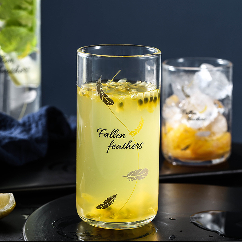 高硼硅玻璃水杯创意印花直身玻璃杯透明水杯果汁杯家用杯子批发