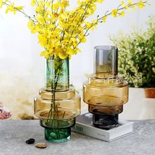 电镀渐变彩色玻璃花瓶工业风摆件插花现代简约北欧创意家居大花瓶