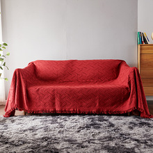 纺织品厂家批发红色T型布艺沙发巾沙发罩针织线毯